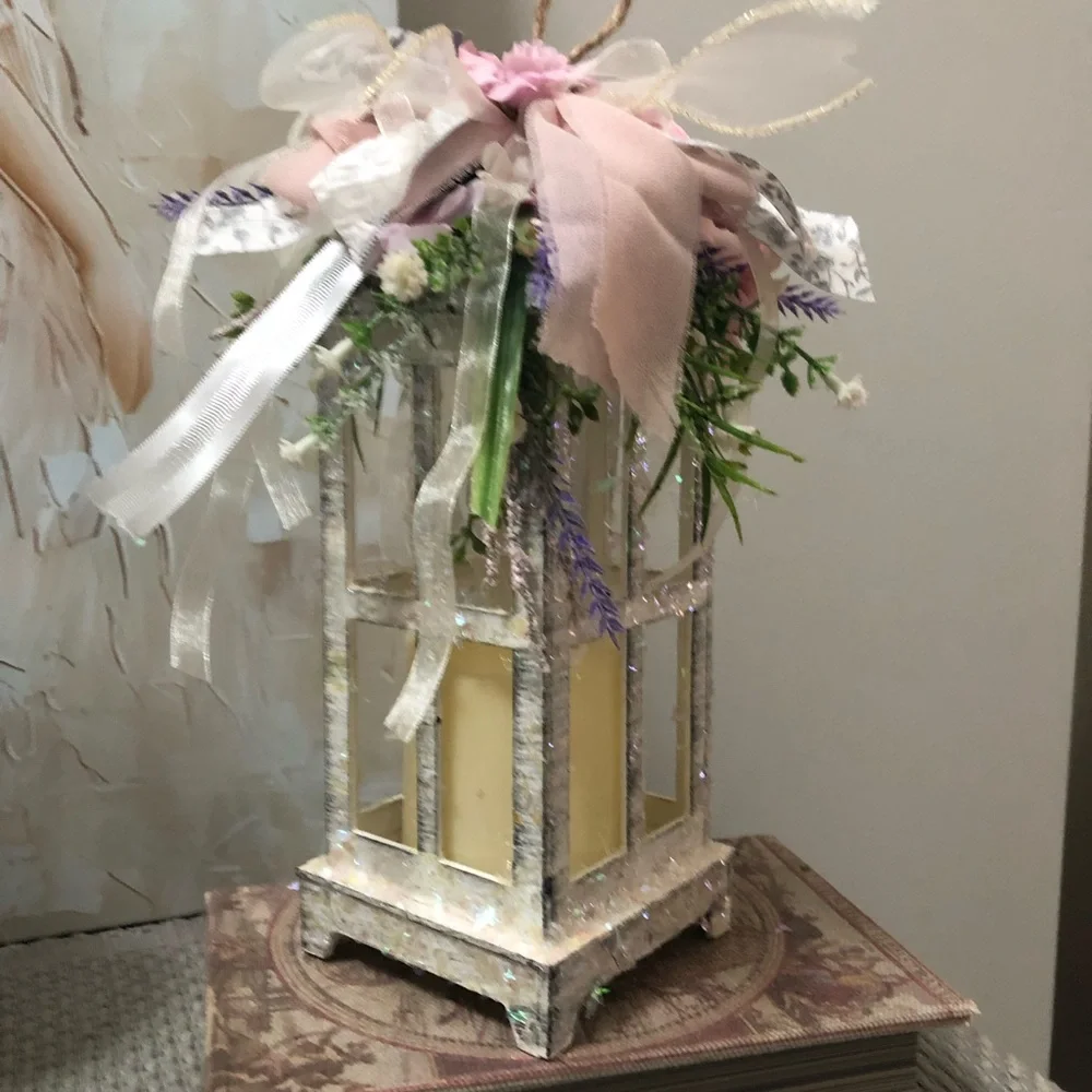 Handcrafted White Glitter Lantern with Soft Yellow Glow - Picture 2 of 12